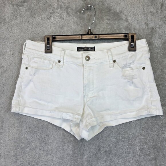 Abercrombie & Fitch Shorts Womens 29 White Denim Distressed Frayed Hem Cuffed - Picture 1 of 12